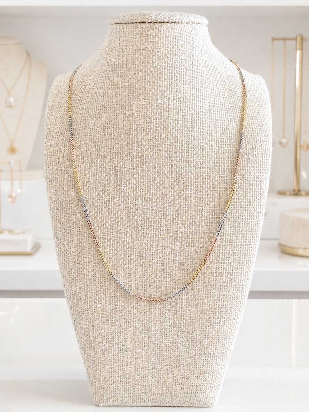 TriColor Gold Plated 925 Sterling Silver Cuban Chain Necklace-New